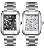 Montre à quartz rectangulaire pour homme, montre-bracelet analogique pour affaires, boîtier en alliage de 35 mm, bracelet en cuir, affichage de la date, luminescent, résistant à l'eau