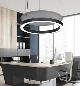ECOJAS lampu gantung cincin kantor modern, lampu gantung akustik sertifikasi keselamatan api, lampu gantung led akustik