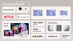 Nuovo arrivo LCD nativo Full HD 4K Video messa a fuoco automatica intelligente <span class=keywords><strong>Android</strong></span> 13 sistema di rotazione di 360 gradi 400 Mini proiettore ANSI Lumens OEM - Product Image 3