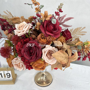 Venta al por mayor de bolas de flores grandes, centros de mesa de boda, decoración de ramo de boda artificial rojo y marrón - Product Image 3