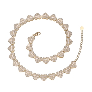 Collier Cœur en Laiton Plaqué Or 14K avec Pavé de Zircons Cubiques, Bijou Tendance Bling Géométrique pour Femme, Idéal Cadeau, Vente en Gros - Product Image 1