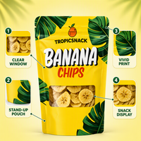 Sachets Mylar personnalisés imprimés pour chips de banane comestibles, sachets refermables à fond plat pour le stockage de snacks