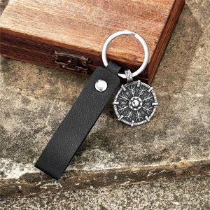 Porte-clés Disque Runic Nordique Viking en Alliage d'Étain avec Mousqueton et Pendentif en Cuir Double Style Thème Cadeau Unisexe - Product Image 3