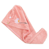 LONGREN Bonnet de bain triangulaire en polaire corail épaissi, super absorbant, avec broderie de dessin animé et bordure en velours coupé pour adulte