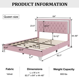 Luxurious PU Leather Platform <b>Bed</b> <b>Queen</b> <b>Size</b> Upholstered <b>Bed</b> Frame with LED Lights with Tufted Headboard - Product Image 6