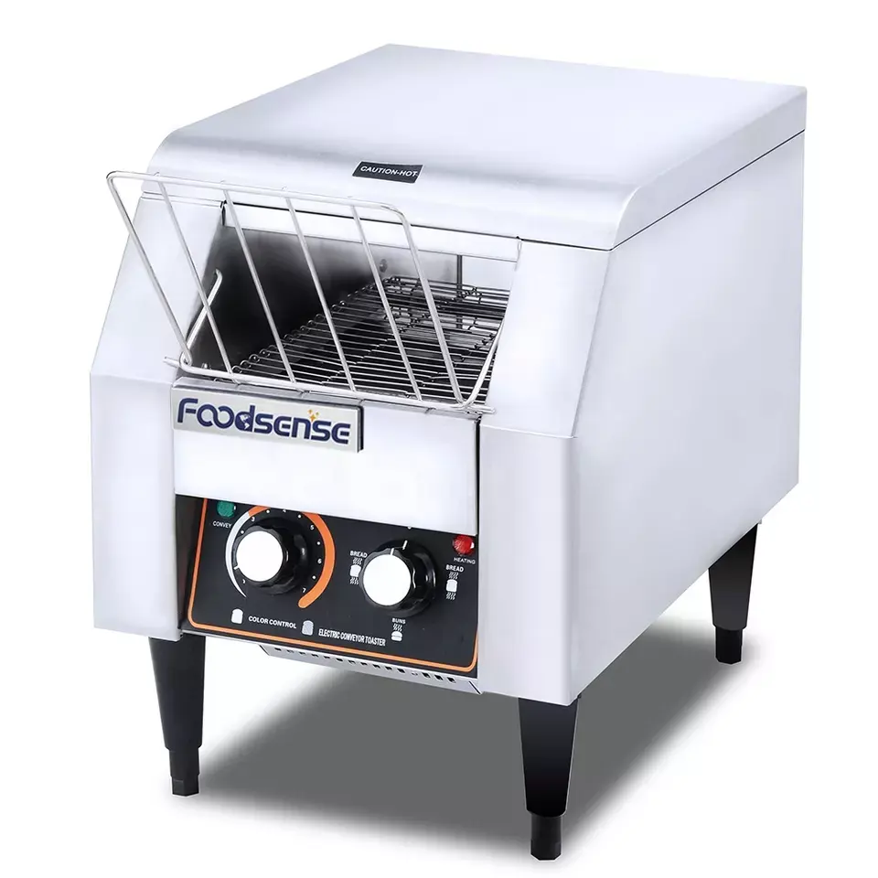 Foodsense तेज गति रेस्तरां होटल बेकरी उपकरण कन्वेयर टोस्टर बिजली बेकिंग टोस्टर रोटी बनाने की मशीन