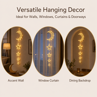 Ramadan-Dekoration Kleine Beleuchtete Goldene Mond- und Sternenlichterkette Wiederverwendbare Eid Mubarak Festliche Heim-Wand-Fenster-Vorhang-Beleuchtung