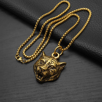 Hip Hop Animal tigre léopard Punk Pvd acier inoxydable étanche pendentif mode bijoux colliers pour hommes homme en gros 2024
