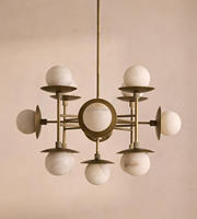 Lustre moderne américain décoratif en pierre d'albâtre espagnole naturelle, luminaire suspendu rond en albâtre pour salon