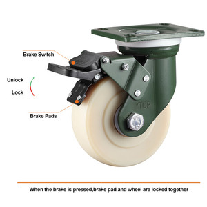 YTOP Super Heavy-Duty 5 pulgadas Nylon Ruedas de freno fijas y giratorias Acero al manganeso y MC-Ruedas industriales de servicio pesado - Product Image 4