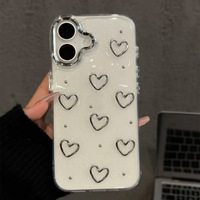 Coque de téléphone transparente antichoc en TPU avec motif cœur et fleurs, étui souple en époxy scintillant simple pour femmes, compatible iPhone 17 Pro Max, 16, 15