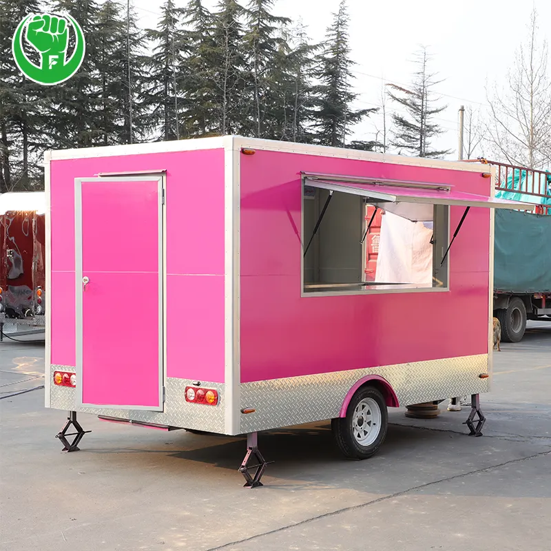 Pink mobile container food trucks crepe trailer with kabab shop Bakery Seasoning plant for sale