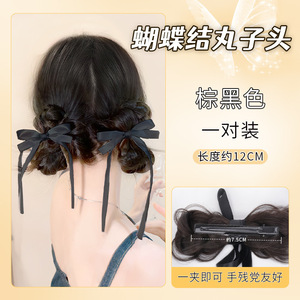 Moño de cinta con doble lazo y clip para mujer, extensión de cabello sintético estilo cola de caballo con encaje - Product Image 6