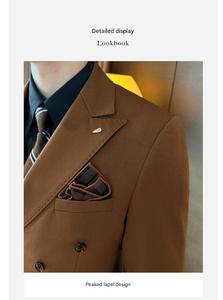 Set Slim Fit da <span class=keywords><strong>uomo</strong></span> con Logo personalizzato 3 pezzi Slim Fit a doppia striscia <span class=keywords><strong>smoking</strong></span> da festa abito da sposa <span class=keywords><strong>smoking</strong></span> e pantaloni - Product Image 2