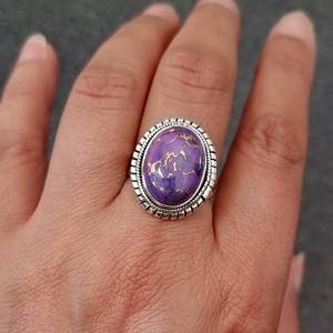 Bague en argent sterling de style boho avec pierre naturelle ovale en cuivre violet turquoise pierre de naissance de décembre pour mariage ou fête - Product Image 4
