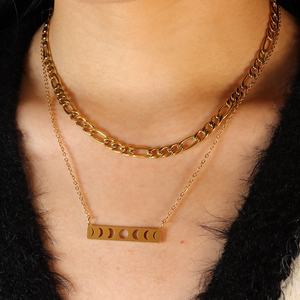 Design semplice eclissi solare in catena clavicola da donna in acciaio al titanio oro 18K sole e luna collana lunga accessori - Product Image 3