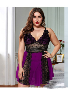 Pigiama <span class=keywords><strong>da</strong></span> donna di lusso taglie forti, elegante in pizzo tinta unita, camicia <span class=keywords><strong>da</strong></span> <span class=keywords><strong>notte</strong></span> traspirante in rete trasparente al ginocchio per l'estate - Product Image 5