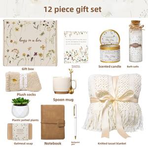 Panier-cadeau de luxe en tricot avec pompons pour la fête des Mères, coffret de soins chaleureux avec couverture et kit <span class=keywords><strong>spa</strong></span>, cadeaux uniques pour prendre soin de soi pour maman - Product Image 2