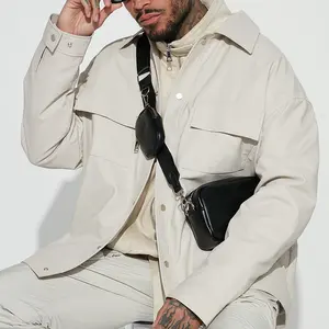 Custom Leather Jacket Shacket Plus Size Faux Leather Button Jacket Man