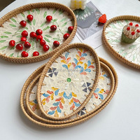 Plateau de service ovale moderne en rotin et coquillages, panier de rangement pour cuisine, salle de bain, table, bureau - Idéal pour les fêtes et le thé
