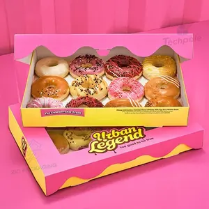 OEM Eco Friendly Pink Mochi Donuts Box Cake Cookies Macarons Crepe Bakery Gift Catering Lunch Paper Box Packaging With Window