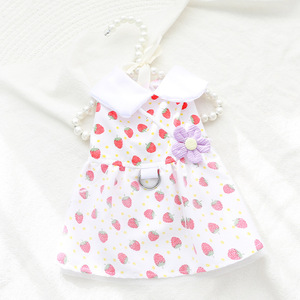 Lindo Vestido Tutú de Fresa para Perros, Ropa de Verano para Mascotas, Diseño de Dibujos Animados, Blanco con Patrón de Fresas Rojas, Estilo Falda - Product Image 1