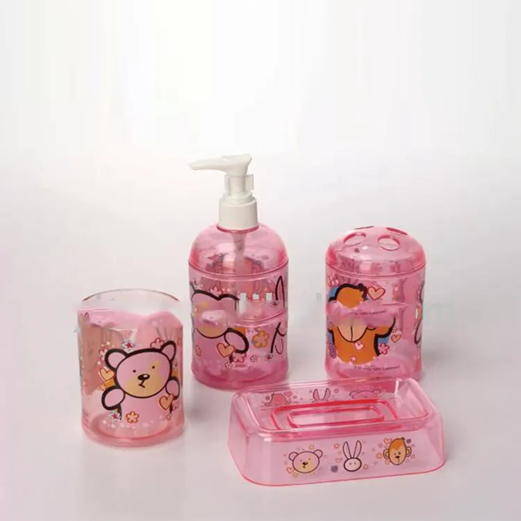 도매 핑크 플라스틱 비누 접시 샴푸 세트 욕실 액세서리 키즈 욕실 세트 바디 케어 선물 세트