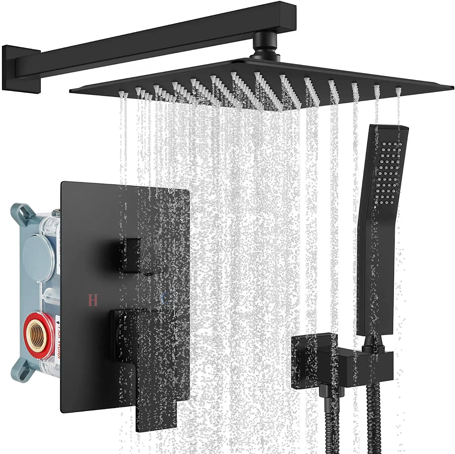 Matte Black Shower System with 10 inch Square Shower Head Combo Bathroom Rain Mixer Wall Mounted Shower tap set
