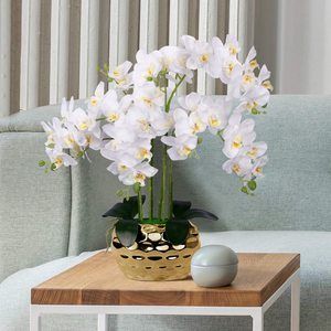 Orchidea artificiale <span class=keywords><strong>in</strong></span> <span class=keywords><strong>vaso</strong></span> d'oro bianco finto orchidea pianta <span class=keywords><strong>in</strong></span> <span class=keywords><strong>vaso</strong></span> d'oro composizione floreale <span class=keywords><strong>fiori</strong></span> <span class=keywords><strong>bianchi</strong></span> - Product Image 6