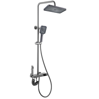 Colonne de douche apparente gris anthracite 4 fonctions en cuivre pour salle de bain, avec douche pluie, douchette à main, étagère, bidet, finition céramique et LED