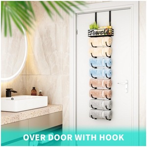 Toallero de 9 niveles negro, organizador de almacenamiento para colgar en la puerta, estante para toallas de baño, multiusos, portátil, sin taladro - Product Image 3