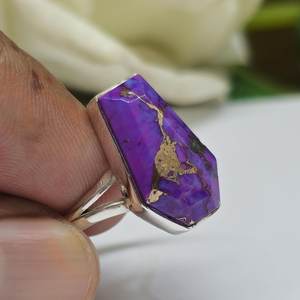 แหวนเงินเทอร์ควอยซ์สีม่วงแหวน925เงินสีม่วงเทอร์ควอยซ์ทรงโลงศพทำด้วยมือสำหรับผู้หญิง - Product Image 3