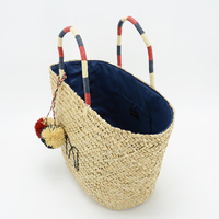Vente en gros de paille naturelle, sac fourre-tout en herbe de mer, sac à main brodé pour la plage et l'été, design de mode vintage, fermeture ouverte en coton
