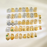 Accessoires de pendentif en zircon 5A plaqué or brillant à faire soi-même, charmes en acier inoxydable en forme de cœur, d'étoile, de carré, de serrure, vente en gros