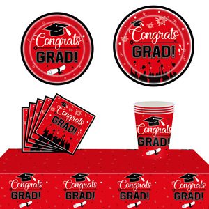 Graduation Party Tableware Set <b>Paper</b> Plates Cups Napkins Tablecloth Green Congrats Grad Theme 40-60 Pcs Disposable Decorations - Product Image 3