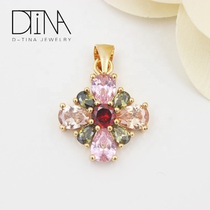 DTINA 18金メッキ ジルコンチャーム カラフルストーン 四つ葉のクローバー 花びら ラッキー ファンシー レディースペンダント ギフト用 - Product Image 1