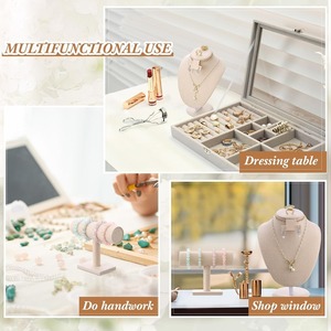 Expositor de Pulseras Desmontable con Barra en T, Organizador de Joyas de Terciopelo Beige para Pulseras, Collares y Pendientes - Product Image 4