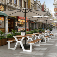 Ensemble table et bancs d'extérieur pour patio, loisirs en plein air, balcon, cour et jardin – Ensemble table et chaises intégrés