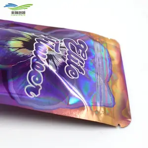 Custom Printing Resealable Stand Up Zipper Pouch 3.5G Edible Cookie Smell Proof Holographic Ziplock Mylar Bag