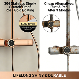 Juego de Grifería de Ducha de Lujo, Latón Dorado Rosa, Accesorios de Baño, Montado en la Pared, Grifo Mezclador de Agua Fría y Caliente de Lujo - Product Image 5