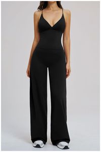 Newest <b>Sexy</b> Deep V Neck Top Cross Waist Wide Leg Pants Sets Stylish Beauty Back Athletic Yoga Workout Fitness <b>Outfits</b> - Product Image 5