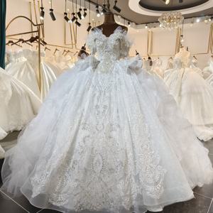 Robes de mariée en dentelle de luxe, manches régulières, princesse, perles, vintage, moderne, robes de mariée de chapelle pour femmes, LSML009 pour - Product Image 1