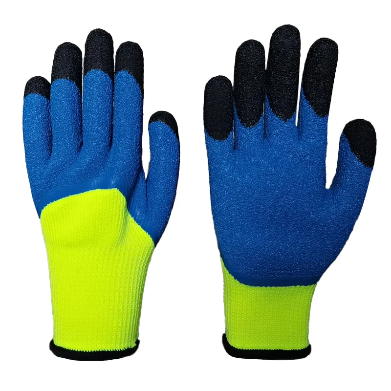 Winter Warm 7 Gauge Terry Liner Latex Crinkle With Finger Reinforced Construction Work Gloves