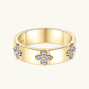 고품질 925 실버 1.75mm D 컬러 VVS1 라운드 모이사나이트 청키 네잎클로버 와이드 패션 남녀공용 반지 - Product Image 5