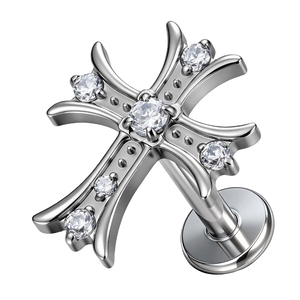 Clou d'oreille en alliage de titane G23 ASTM-F136, style punk, croix en zircon plaqué or, bijou corporel pour enfant, piercing de cartilage d'oreille - Product Image 2