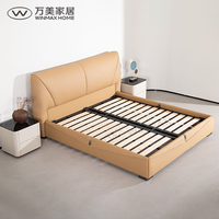 WINMAX Lit Moderne de Luxe en Cuir Véritable Rembourré Confortable, Cadre de Lit en Bois Assemblé, Taille King Queen, Meuble de Chambre