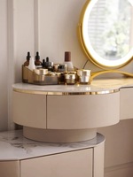 Table de Coiffure et de Maquillage Modulaire de Luxe Style Européen Moderne avec Éclairage, Cadre en Acier Inoxydable pour Chambre Parentale