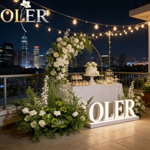 Tela de Alta Calidad OLER Blanca y Azul con Diseño de Orquídeas para Decoración de Pasillos de Boda - Product Image 1