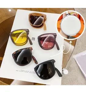 UV400 Foldable Sunglasses Fashion Design Vintage Pocket Compact Ladies Sunglasses With Case TR Frames Designer Glasses Promotion