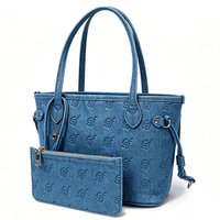 Sac fourre-tout en jean bleu personnalisé OEM ODM, ensemble de 2 sacs seau en gros pour commandes en gros et marque privée